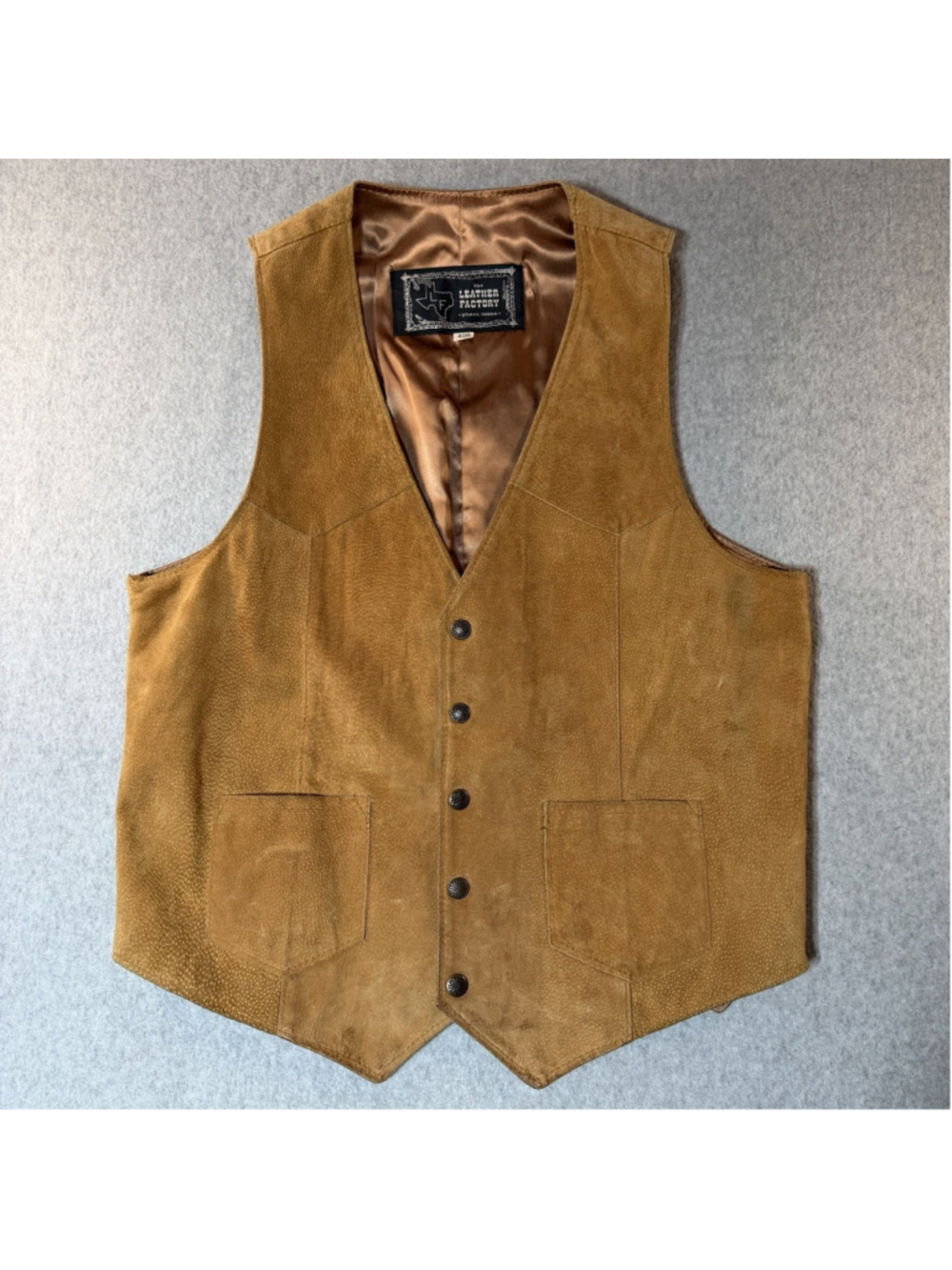 Vintage Suede Leather Vest Mens 40R Brown Western Cowboy Ranch Wear USA Made 90s